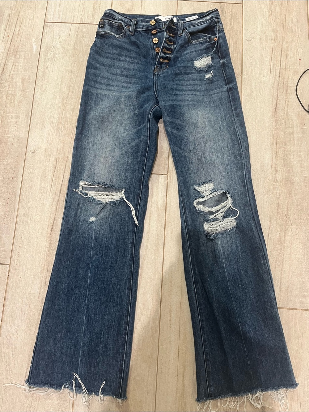 KanCan Dark Blue Distressed Wide-Leg Jeans